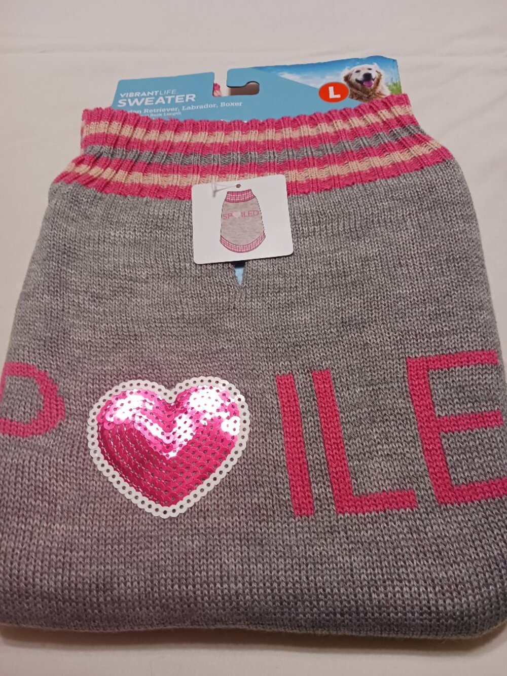 **L** Vibrant Life Dog Sweater Gray/PINK Size M 100% Acrylic